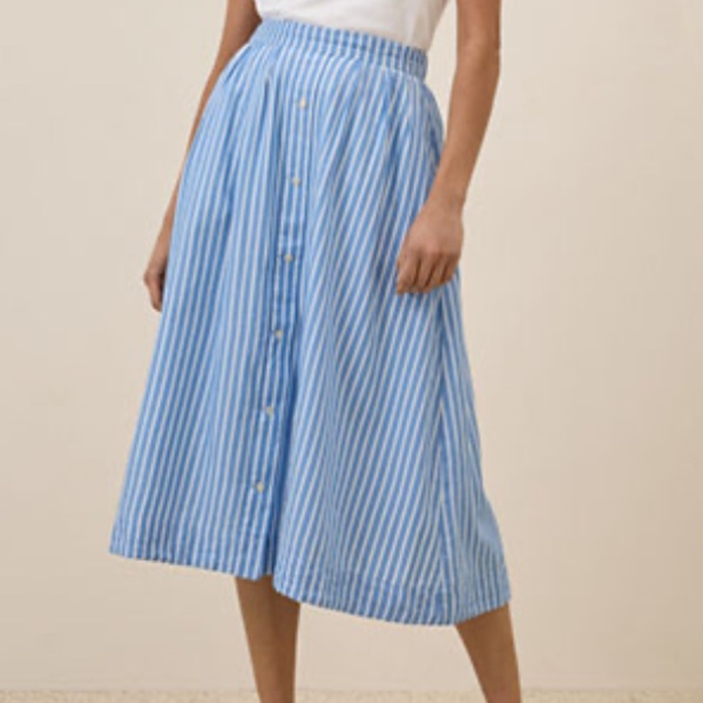 Pact Blue and White Striped Organic Cotton Midi Skirt